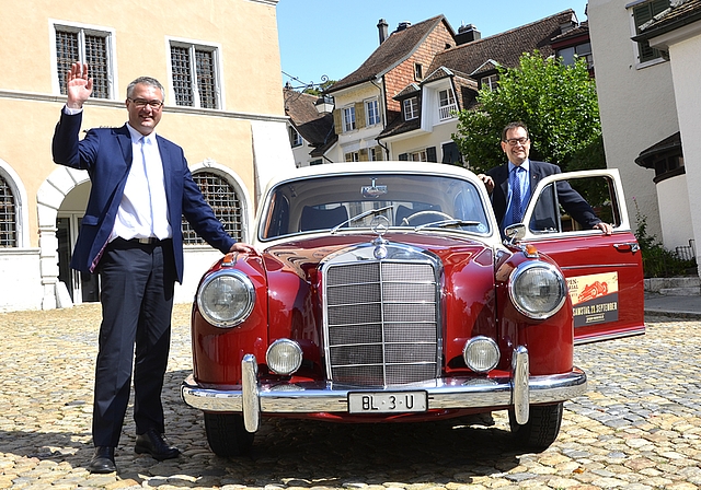 Fahren ans Gempen Memorial mit klar formuliertem Ziel: Landammann Remo Ankli (l.) und Staatsschreiber Andreas Eng.
