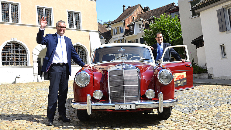 Fahren ans Gempen Memorial mit klar formuliertem Ziel: Landammann Remo Ankli (l.) und Staatsschreiber Andreas Eng.