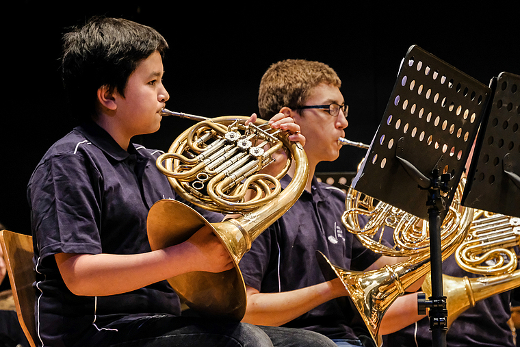 Auch der Nachwuchs lässt sich hören: Junge Hornisten des Blasorchesters der Musikschule Reinach.  Foto: Thomas Brunnschweiler