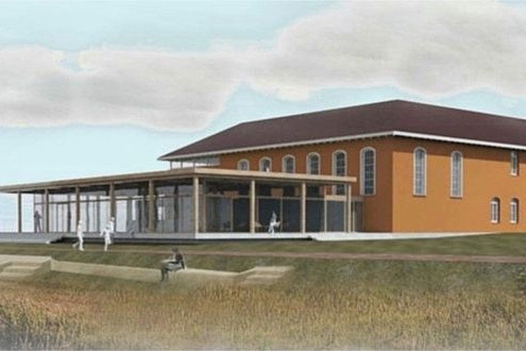 Altes Schlachthaus: Der Eingang des umgebauten und erweiterten «Alten Schlachthuuss» wird von der Birsseite her erstellt werden. Foto: Grafik ZVG