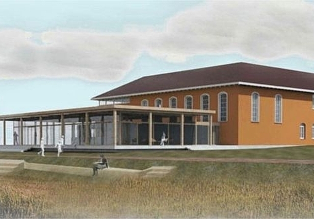 Altes Schlachthaus: Der Eingang des umgebauten und erweiterten «Alten Schlachthuuss» wird von der Birsseite her erstellt werden. Foto: Grafik ZVG