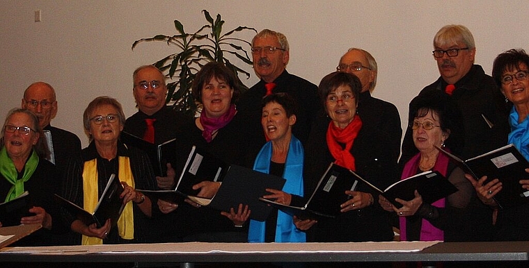 <em>Bunte Schals, buntes Programm: </em>Der Gemischte Chor Nunningen in Aktion. Foto: Zoe Zbinden