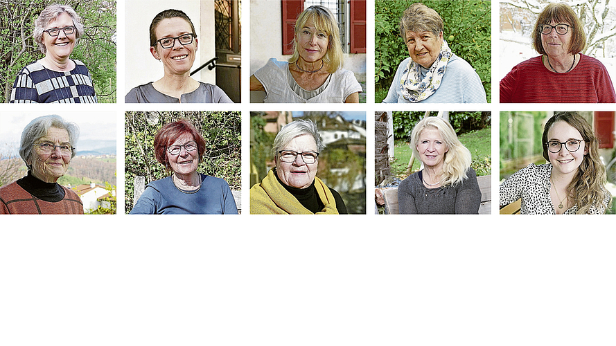 50 Jahre Frauenstimmrecht: Das Wochenblatt befragte während eines Jahres verschiedene Persönlichkeiten zum Thema Frauenstimmrecht, Gleichstellung und Gleichberechtigung. Oben v.l.: Susanne Koch, Sabine Asprion, Ruth Gisi, Susi Erb, Rosmarie Eichenberger. Unten v.l.: Elisabeth Glaser, Gertraud Wiggli, Regina Zuber, Jacqueline Wunderer und Janine Graber. Fotos: Archiv Wochenblatt