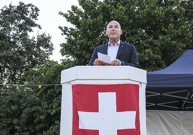 Verbreitete Optimismus: Regierungsrat Anton Lauber während seiner 1.-August-Rede.  Foto: Oliver Sterchi