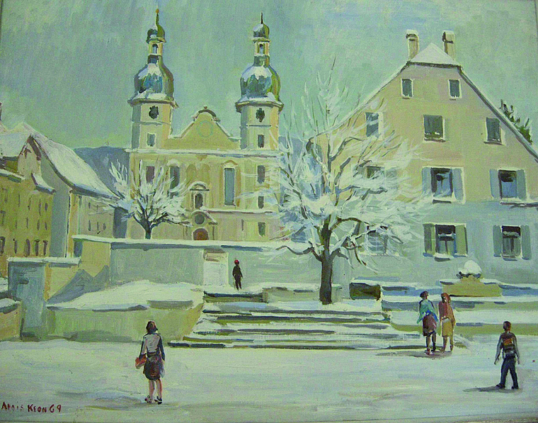 «Unsere Sammlung»: Die Trottekommission zeigt rund 80 Werke aus den Kunstbeständen der Einwohnergemeinde Arlesheim, darunter auch Alois Krons «Blick auf den Dom vom Domplatzschulhaus her», erworben im Jahr 1969. Foto: ZVG