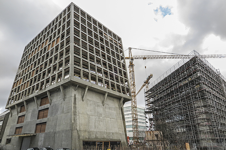 Münchenstein braucht mehr Einwohner: Auf dem Dreispitzareal und bald auch im Van-Baerle-Areal im Gstad entsteht Wohnraum im grösseren Massstab. Foto: Edmondo Savoldelli