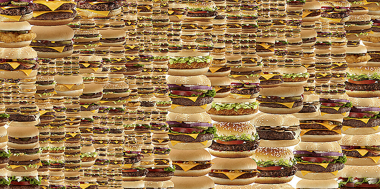 Fastfood wird zur Kunst: Das Haus der elektronischen Künste präsentiert auch Werke von Guthrie Lonegan. Hier ein Screenshot aus «Burgers» (2012, Ausschnitt). Foto: ZVG/HdE