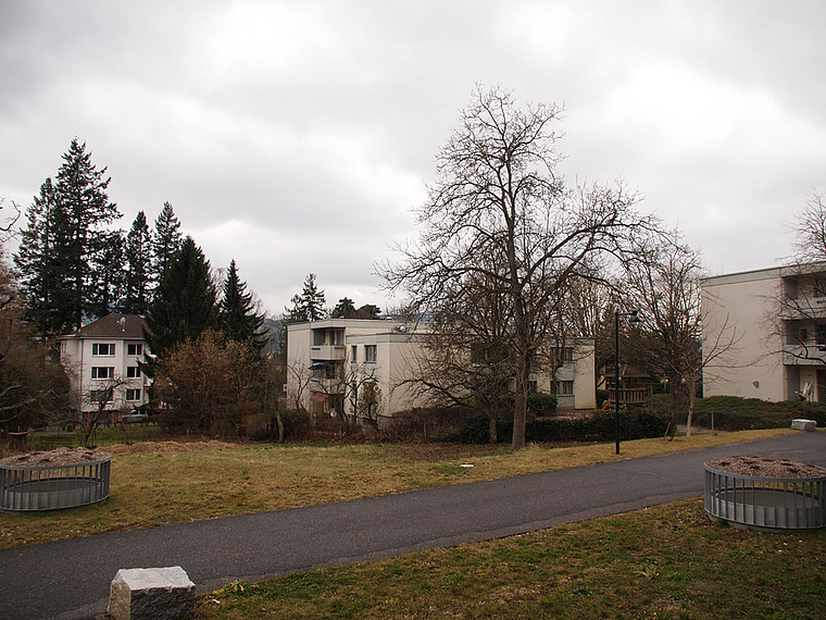 Optimaler Standort: An der Ecke Obesunneweg/Dornachweg wird das Demenzhaus einmal stehen, dafür müssen zwei Wohnblöcke weichen. Foto: Tobias Gfeller