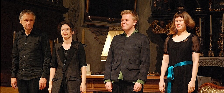 quartet-lab: (v.l.) Die Solisten Wispelwey, Kopatchinskaja, Kuusisto und Maijala.Foto: Melanie Brêchet Fischlin