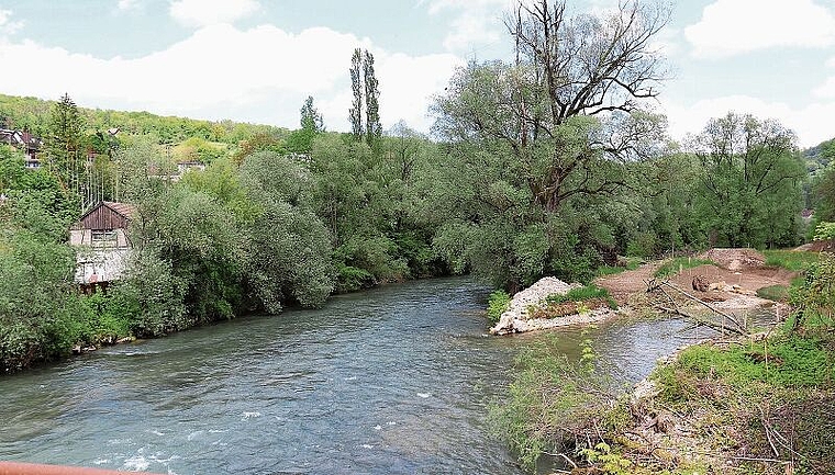 Revitalisierungsprojekt in Grellingen: Blick von der Brücke «Unterer Moosweg» zum Gebiet «Inseli» (rechts). Foto: Gaby Walther