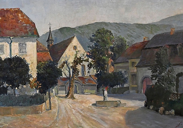Blick Richtung Kloster Dornach: Der Brunnen steht heute vor dem Amtsgericht. 