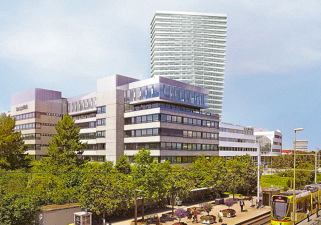 Skyline: Mit seinen 100 Metern soll das Haus so hoch wie der Basler Messeturm werden und damit städtebaulich einen Akzent setzen.  Foto: ZVG