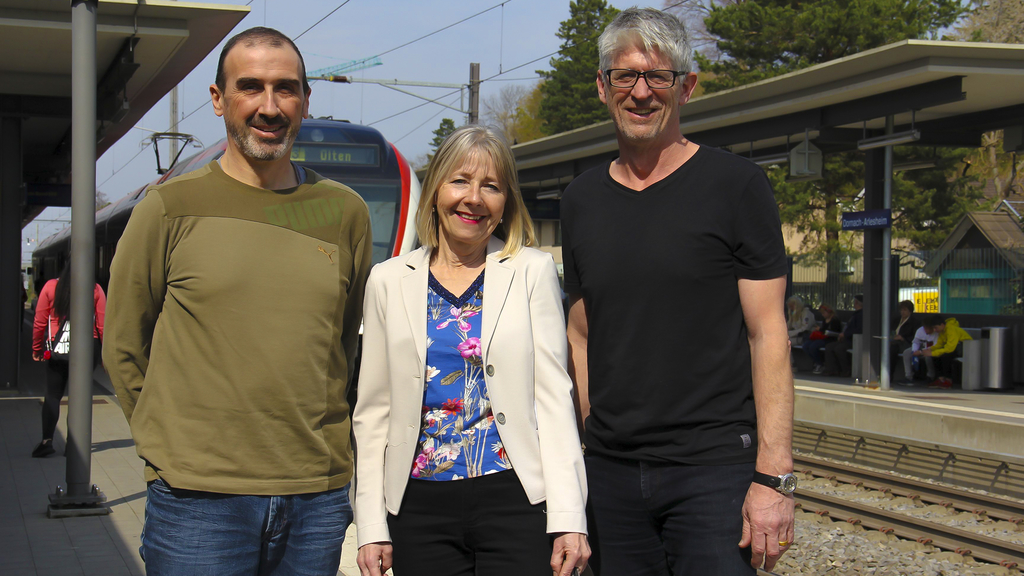 Das Birseck hat am Sonntag drei neue Landräte gewählt (v. l.): Marco Agostini (Grüne), Christina Wicker (Grünliberale) und Karl-Heinz Zeller (Grüne) fahren ab kommender Legislatur nach Liestal.  Foto: Tobias Gfeller
