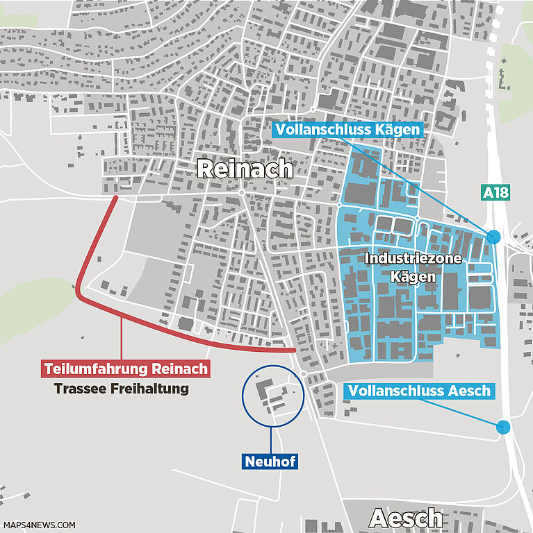 Kantonaler Richtplan: Die Teilumfahrung würde die Industriezone Kägen entlasten. Plan: zVg