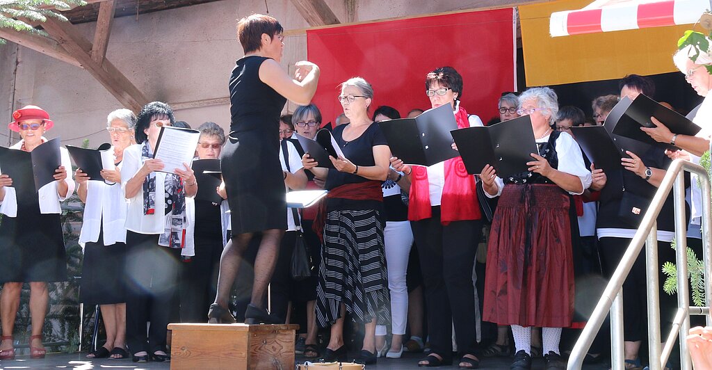 Gemeinsamer Auftritt: Die Kirchenchöre Metzerlen und Seewen unter der Leitung von Carmen Stark singen von Hennen und Minnen. 

