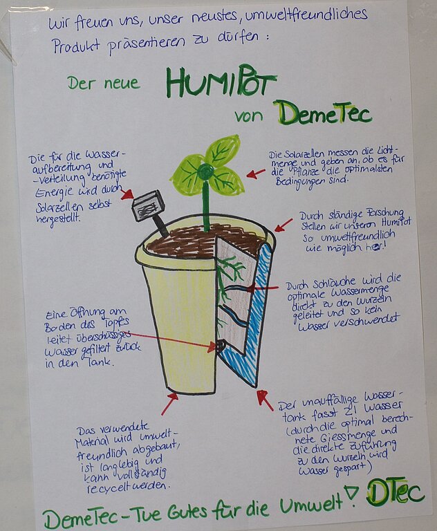 Werbeplakat: Raffinierter Blumentopf «HumiPot» der Firma DemeTec. Werbeplakat: Raffinierter Blumentopf «HumiPot» der Firma DemeTec.
