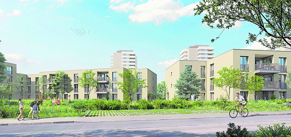 105 neue Wohnungen: Gemäss den Verantwortlichen sollen
am Dornacherweg Mietwohnungen im mittleren Preissegment entstehen. Bild:zVg