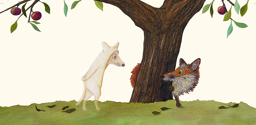 Gehört zum Leben dazu: Kathrin Schärer befasst sich auch mit schwierigeren Themen – hier trifft der alte Fuchs zum ersten Mal auf den Tod. Abbildung: ©Kathrin Schärer / Atlantis Verlag